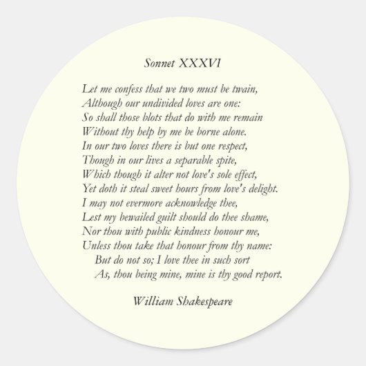 Sticker Rond Numéro de série 36 par William Shakespeare (Devant)
