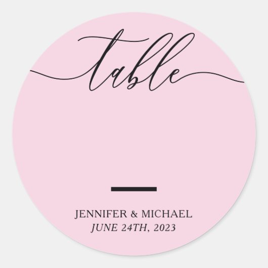 Sticker Rond Numéro de table écriture mariage rose (Devant)