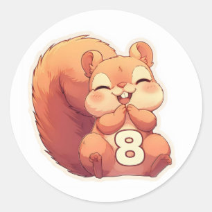 Sticker Rond Numéro Huit Écureuil Anime Heureux