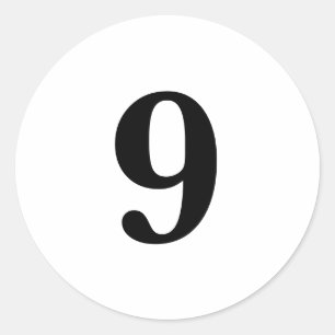Sticker Rond Numéro Neuf planification simple 9 blanc noir