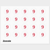 Sticker Rond Numéro Neuf planification simple 9 blanc rouge (Feuille)