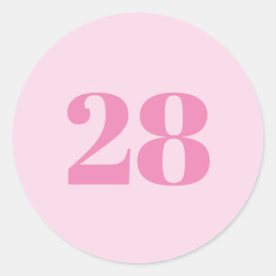 Sticker Rond Numéro personnalisé moderne, date, rose, rose clai