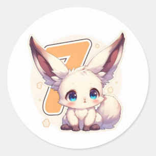 Sticker Rond Numéro Sept Adorable Animal de Dessin Animé
