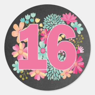 Sticker Rond Numéro Sweet 16 16e anniversaire fête