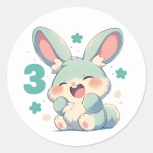Sticker Rond Numéro trois Mignon Anime Lapin