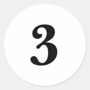 Sticker Rond Numéro Trois planification simple 3 blanc noir