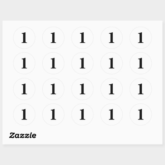 Sticker Rond Numéro Un fournit simple 1 blanc noir (Feuille)