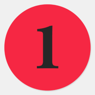 Sticker Rond Numéro Un fournit simple 1 rouge noir