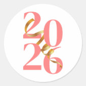 Sticker Rond Números 2026 en Coral con Lazo Dorado Flotante (Devant)