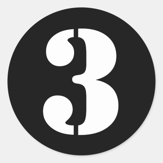 Sticker Rond Numéros de crayon par Janz Numéro 3 Trois Noirs (Devant)