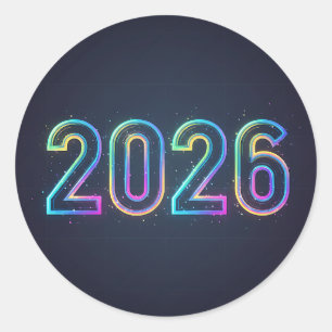Sticker Rond Numéros futuristes brillants 2026 avec lumière néo
