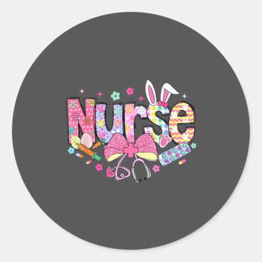 Sticker Rond Nurse Easter Day Cute Coquette Stethoscope Nursing (Devant)