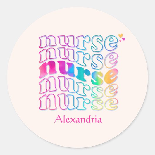 Sticker Rond "Nurse" en Elegant Rainbow Colors (Devant)