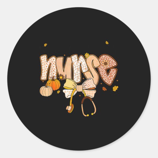 Sticker Rond Nurse Labor And Delivery Coquette Fall Pumpkin Tha (Devant)
