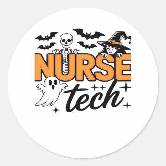 Sticker Rond Nurse Tech - Halloween - avec squelette, sorcière (Devant)