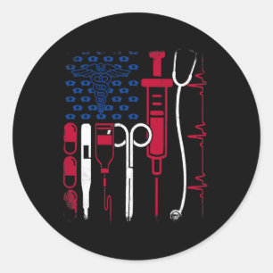 Sticker Rond Nurse Tool American Flag Pride 4 juillet Fière N