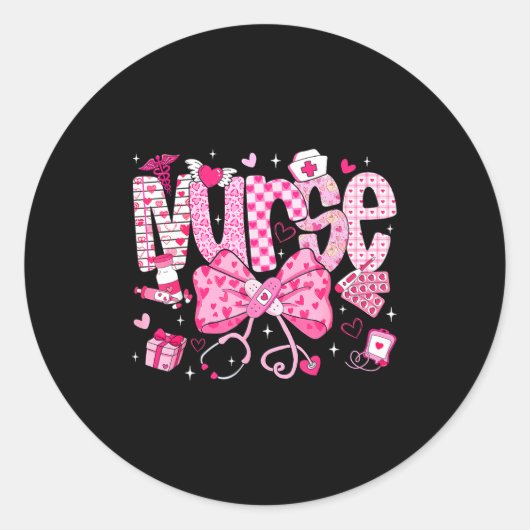 Sticker Rond Nurse Valentine's Day Heart Stethoscope Er Icu Nic (Devant)