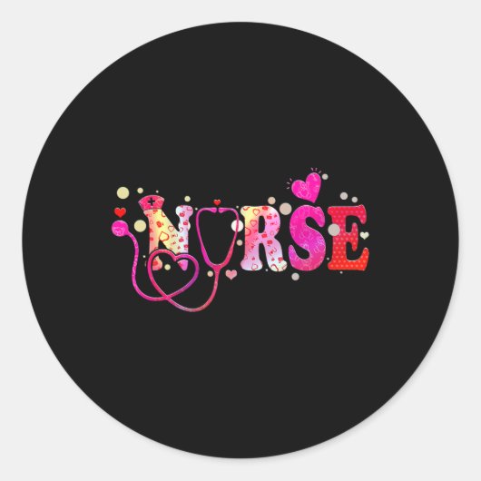 Sticker Rond Nurse Valentines Day Valentine Scrub Top Femmes Sc (Devant)