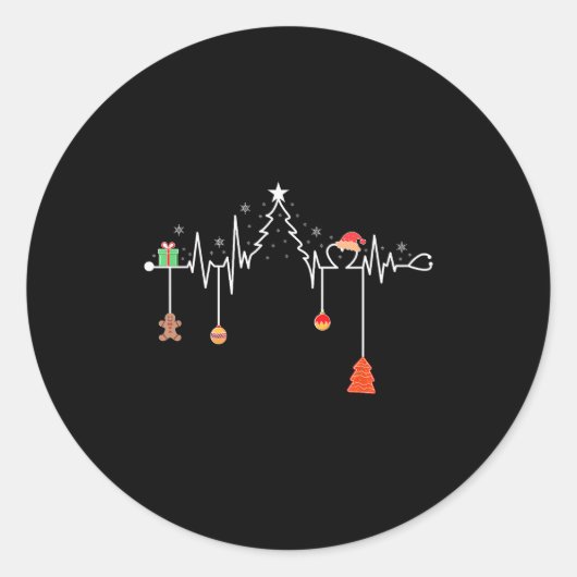 Sticker Rond Nursing Christmas Shirt Christmas Tree Heartbeat F (Devant)