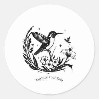 Sticker Rond Nurture Your Soul Botanical Line Art