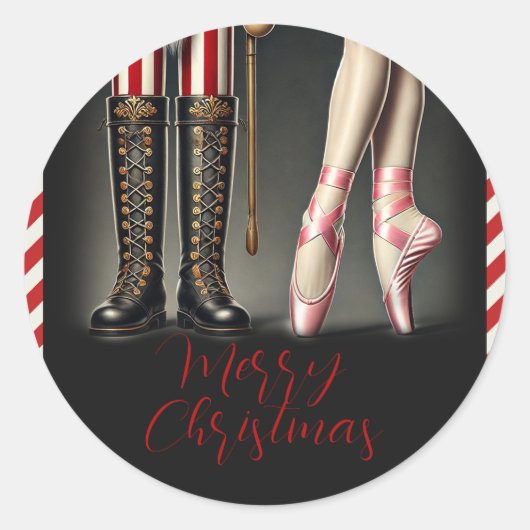 Sticker Rond Nutcracker & Ballerina Black Gold Holiday Party (Devant)