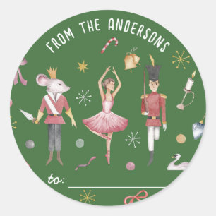 Sticker Rond Nutcracker Ballerina famille cadeau de Noël