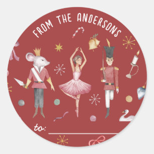 Sticker Rond Nutcracker Ballerina famille cadeau de Noël