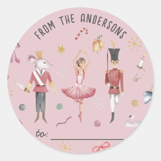 Sticker Rond Nutcracker Ballerina famille cadeau de Noël (Devant)