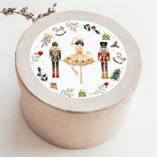 Sticker Rond Nutcracker ballerina rouge or enfants fête d'anniv