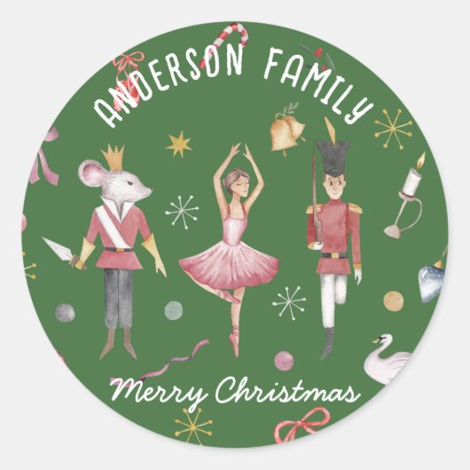 Sticker Rond Nutcracker Ballet Ballerina famille Noël Cadeau (Devant)