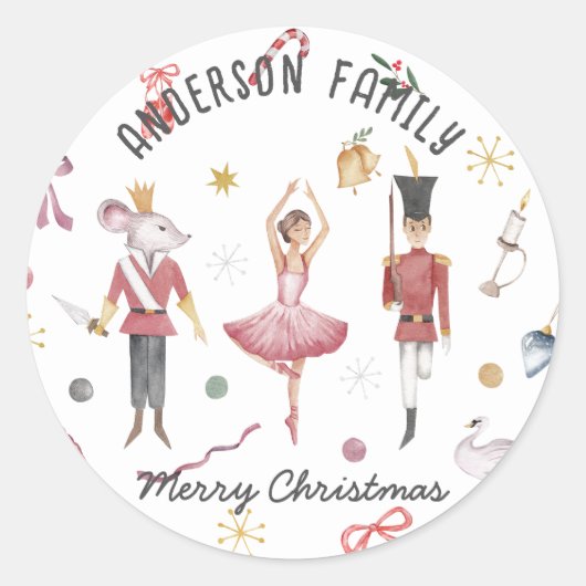 Sticker Rond Nutcracker Ballet Ballerina famille Noël Cadeau (Devant)