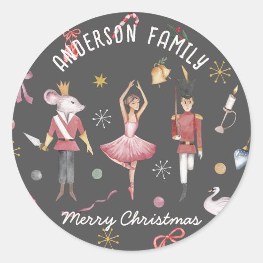 Sticker Rond Nutcracker Ballet Ballerina famille Noël Cadeau (Devant)