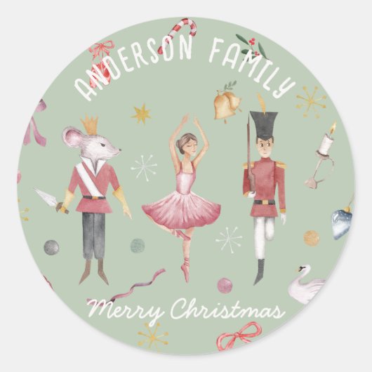 Sticker Rond Nutcracker Ballet Ballerina famille Noël Cadeau (Devant)