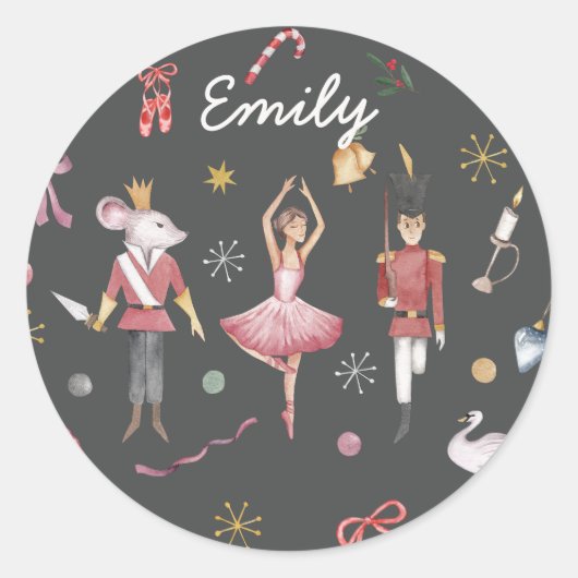 Sticker Rond Nutcracker Ballet Ballerina Noël anniversaire (Devant)