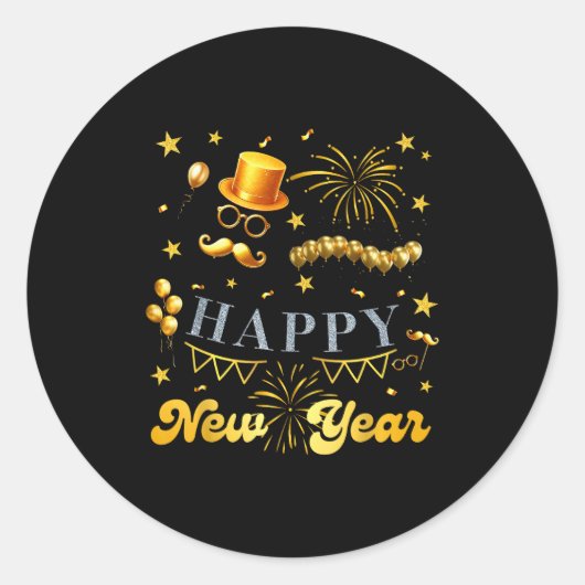 Sticker Rond Nye Party Crew Balloon Fireworks Family Reunion Co (Devant)