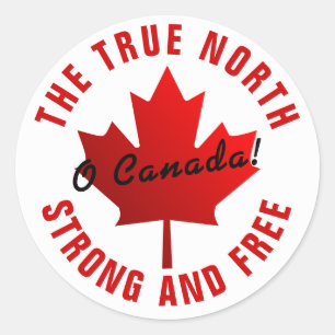 Sticker Rond Ô Canada! Vrai Nord fort et libre Feuille d'érable