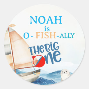 Sticker Rond O-Fish-Ally Big Un Anniversaire Invitation