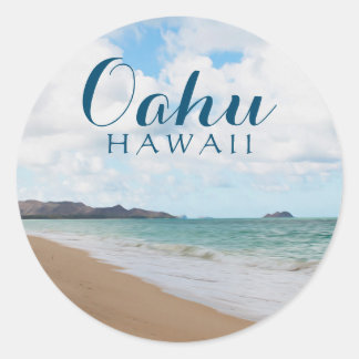 Sticker Rond Oahu Hawaii Ocean Waves & Beach