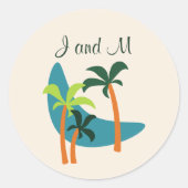 Sticker Rond Oasis moderne de palmiers du milieu du siècle (Devant)