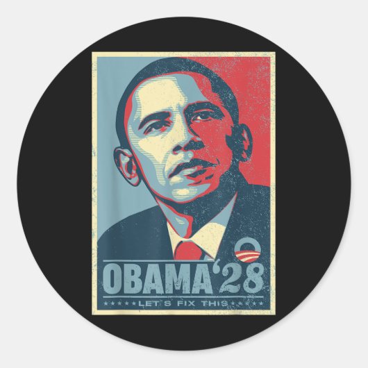 Sticker Rond Obama 2028 Réparons cela (Devant)