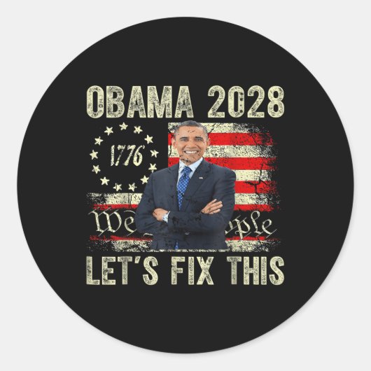Sticker Rond Obama 2028 Réparons cela (Devant)