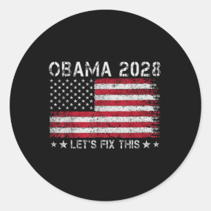 Sticker Rond Obama 2028 Retro Vintage Drapeau Us Patriotique Po