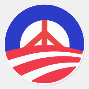 Sticker Rond Obama avec le signe de la paix rouge