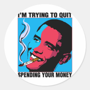 Sticker Rond Obama dit : J'essaie d'arrêter