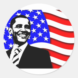 Sticker Rond Obama et son drapeau