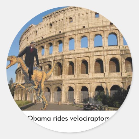 Sticker Rond Obama fait du vélociraptors. (Devant)