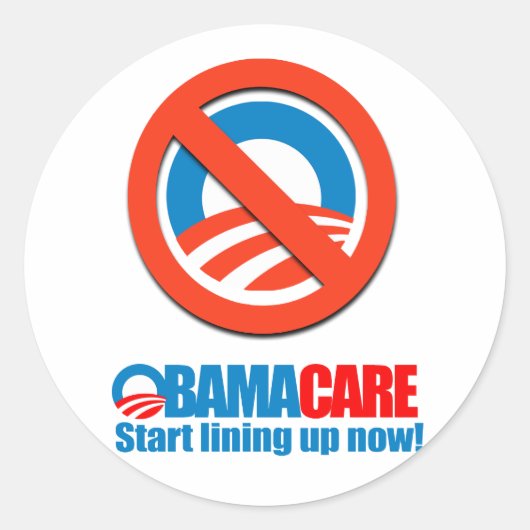 Sticker Rond Obamacare - Commence à faire la queue maintenant (Devant)