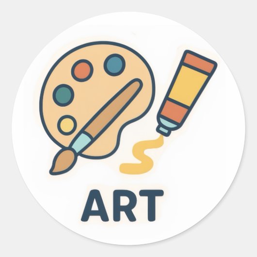 Sticker Rond Objet de l'art - Palette de peinture et pinceau (Devant)