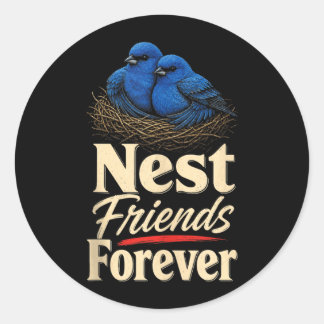 Sticker Rond Observateur d'oiseaux Nichoirs Amis pour toujours