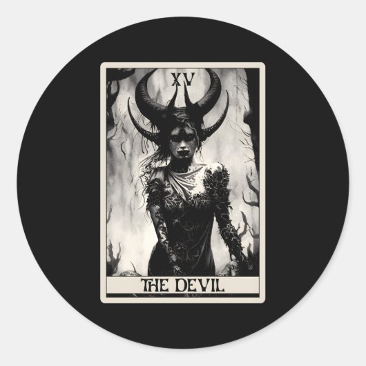Sticker Rond Occult Dark Horror La Devil Tarot Card (Devant)